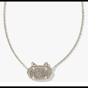 Kendra Scott Elisa Cat Kitty Rhodium Platinum Gray Drusy pendant necklace new